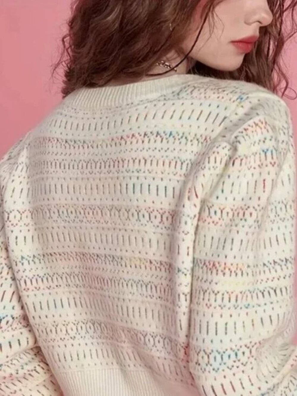 Cream Beige Love Heart Colorful Button Cardigan Sweater - Picture 3 of 5